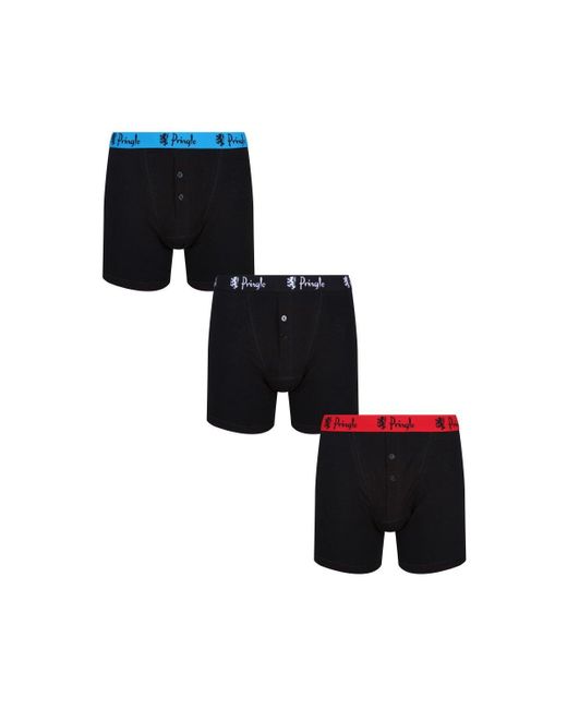 Pringle of Scotland Black 3 Pair Pack Classic Button Fly Knitted Boxer for men