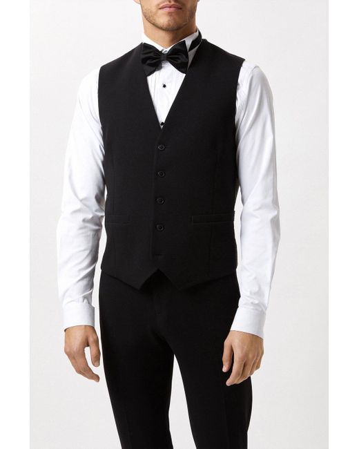 Burton Skinny Fit Black Tuxedo Waistcoat for men