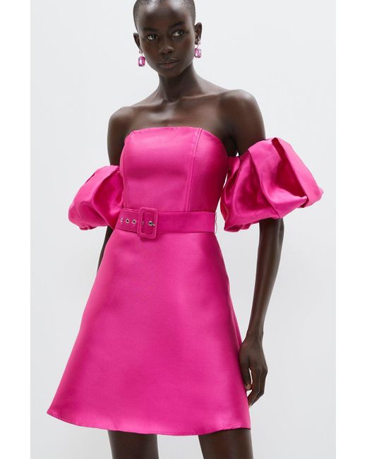Coast Pink Mini Dress With Puff Sleeves