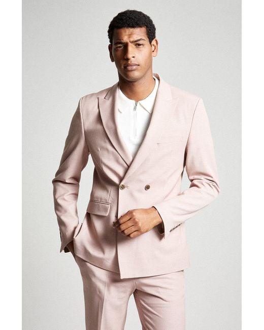 Burton Slim Fit Pink Stretch Double Breasted Suit Jackett for men