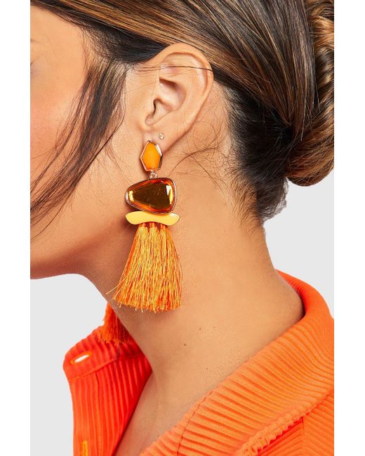 Boohoo Orange Statement Gem Tassel Earring