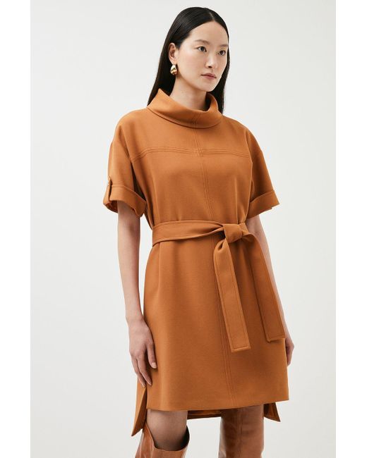 Karen Millen Brown Compact Stretch Relaxed Short Sleeve Mini Dress