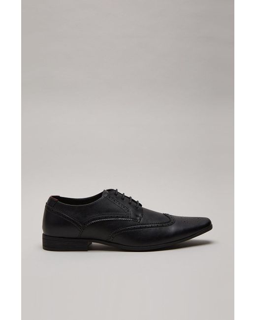 Burton Gray Black Leather Look Brogue Shoes for men