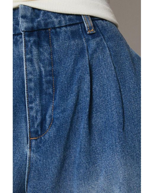 Warehouse Blue Pleat Front Wide Leg Jeans