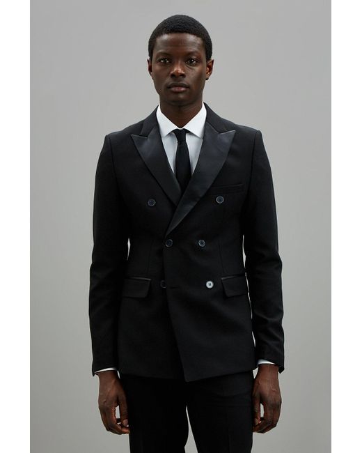 Burton Skinny Fit Black Double Breasted Tuxedo Jacket for men