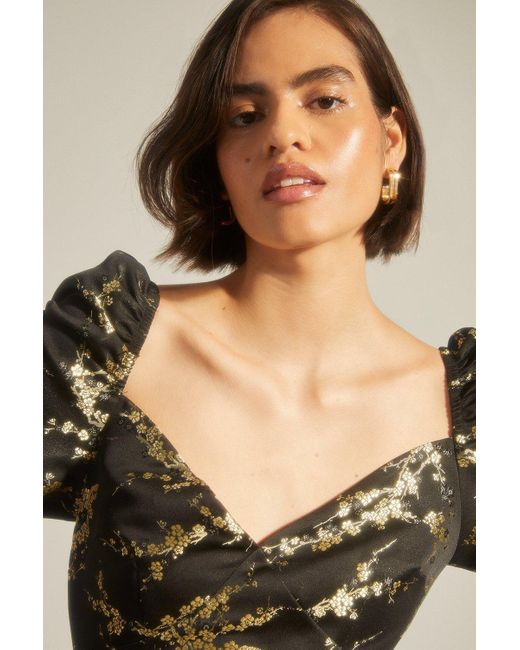 Oasis Black And Gold Floral Jacquard Aline Dress