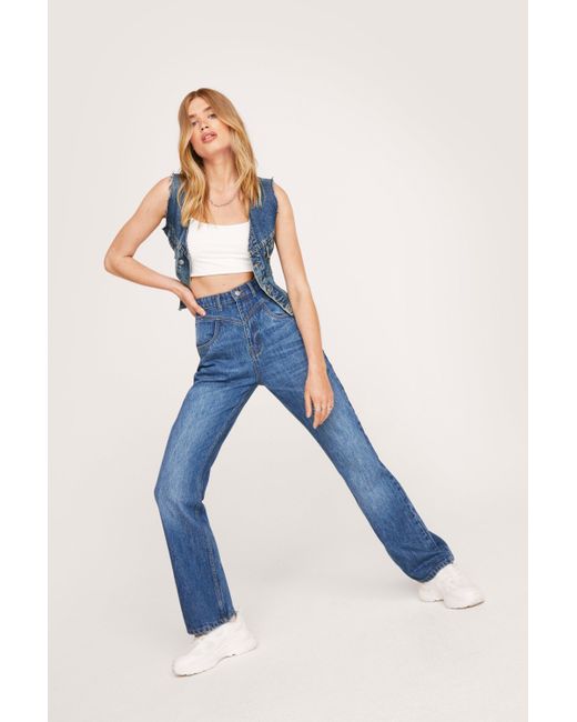 Nasty Gal Blue Faded High Waisted Straight Leg Jeans