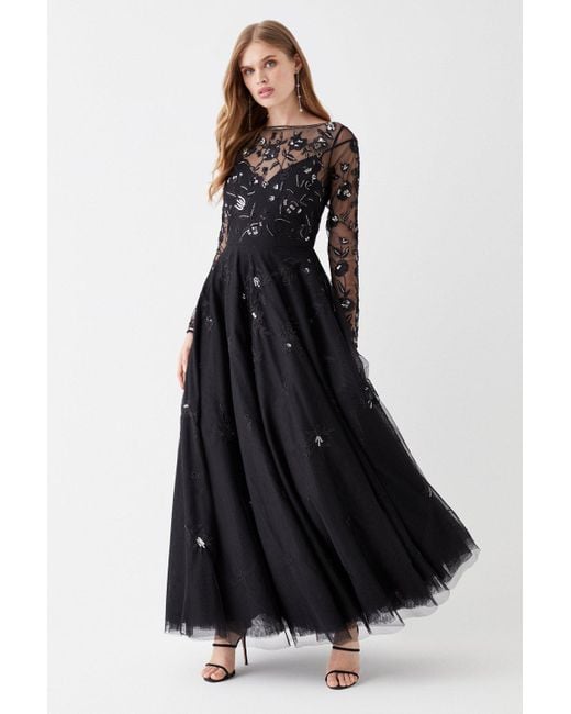 Coast Black Floral Embellished Full Skirt Maxi Dress