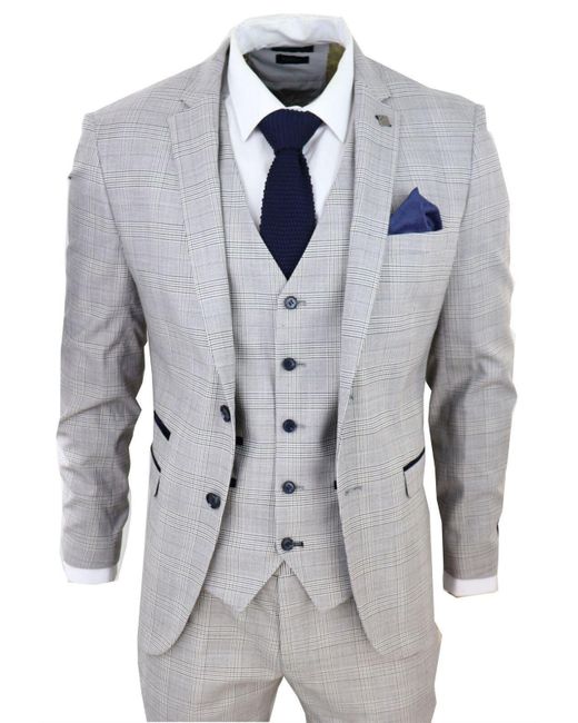 Paul Andrew Gray 3 Piece Tan Check Tailored Fit Suit for men