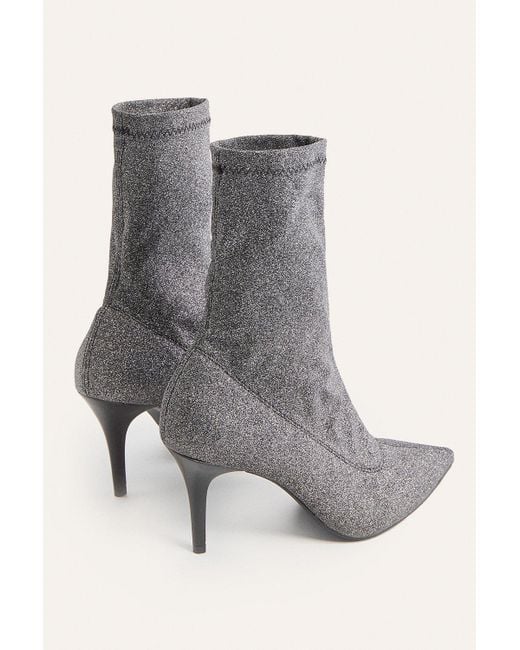 Oasis Gray Heeled Pointed Sparkle Sock Boot