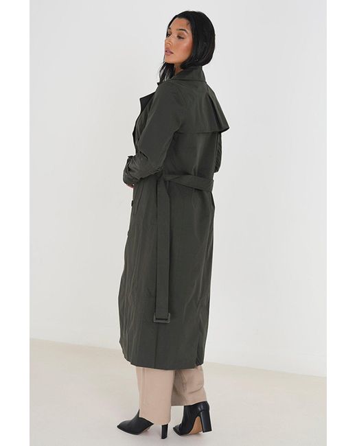 Brave Soul Green Double-breasted Longline Trench Coat