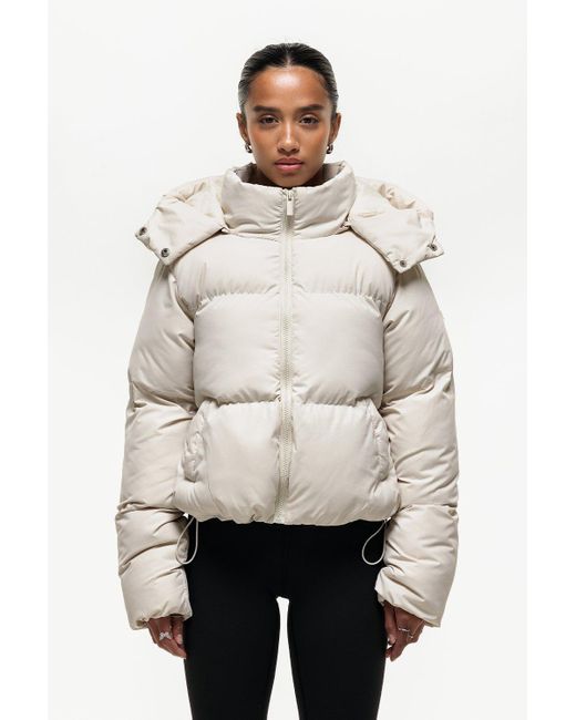 Good For Nothing Natural Cropped Hooded Puffer Jacket With Detachable Hood