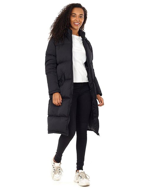 Brave Soul Black 'cello' Maxi Length Padded Jacket With Fixed Hood