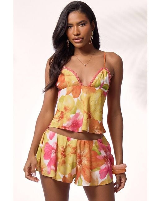 EGO Red Strappy V-Neck Lace Trim Floral Top