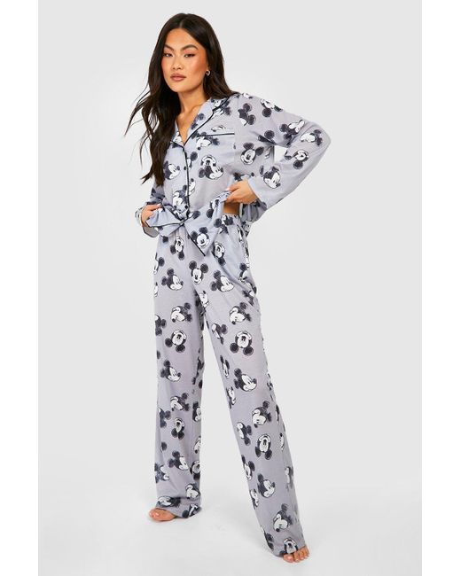 Boohoo Blue Disney Mickey Mouse Button Up Pyjama Trouser Set