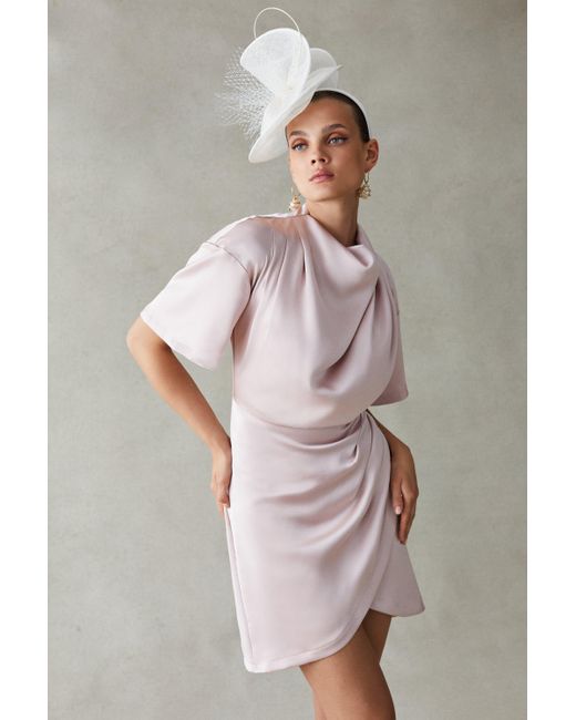 Karen Millen Pink Satin Cowl Neck Woven Mini Dress