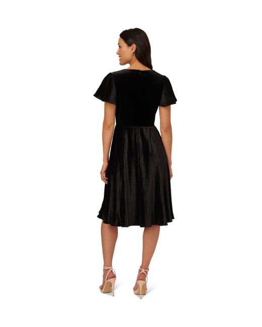 Adrianna Papell Black Velvet Pleated Midi Dress