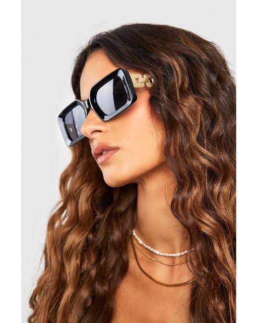 Boohoo Brown Chain Side Rectangle Sunglasses