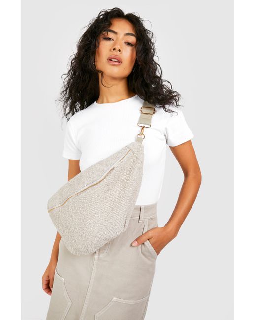 Boohoo Textured Fabric Oversized Bum Bag in White Lyst UK