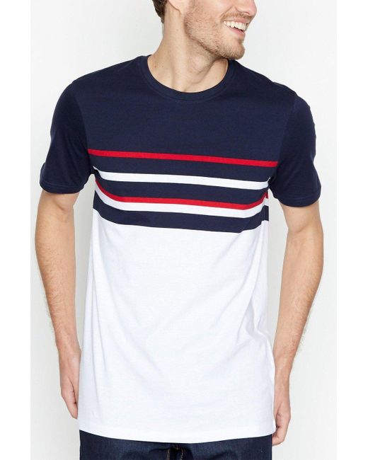 MAINE Blue Placement Striped T-shirt for men