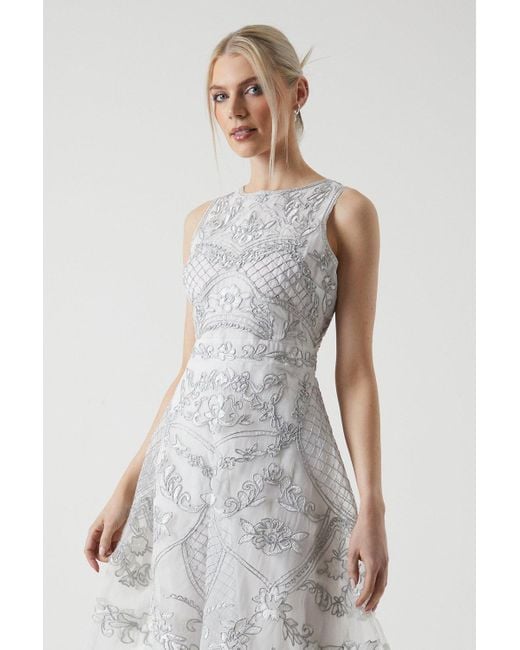Coast White Premium Metallic Embroidered Organza Midi Wedding Dress