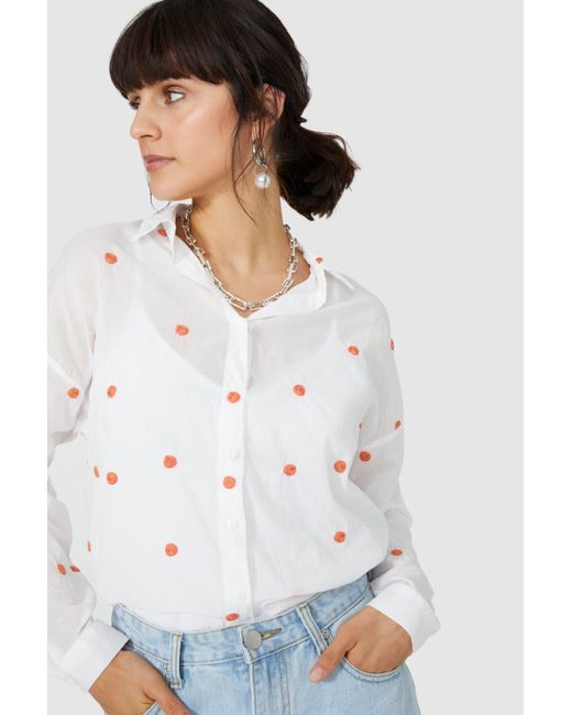PRINCIPLES White Roll Sleeve Embroidered Shirt