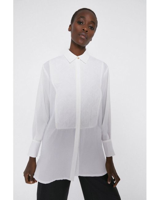 Warehouse White Chiffon Shirt With Cotton Bib
