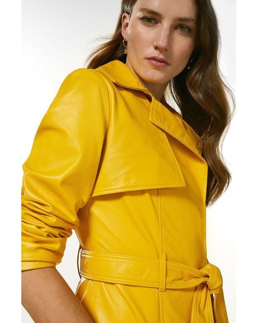Karen Millen Yellow Leather Trench Coat