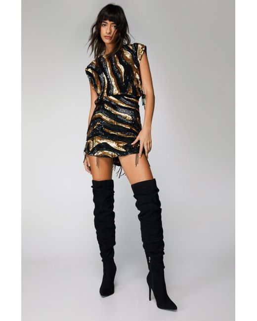 Nasty Gal Black Faux Suede Slouch Over The Knee Boots