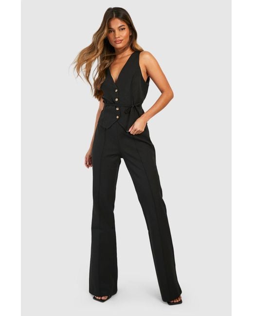 Boohoo Blue Seam Detail Fit & Flare Trousers