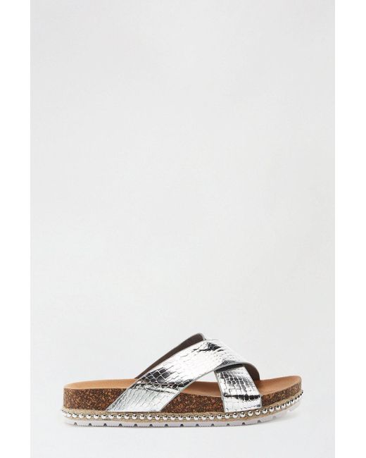 Dorothy Perkins Metallic Silver Frenchie Cross Over Footbed Sandal