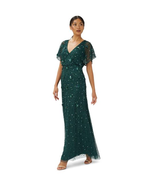 Adrianna Papell Green Bead 3d Petal Gown