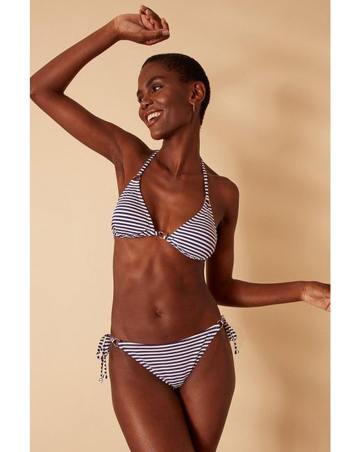 Accessorize Ring Detail Stripe Triangle Bikini Top in Brown | Lyst UK