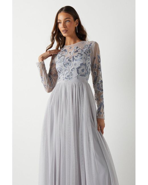 Coast Floral Embroidered Bodice Long Sleeve Bridesmaids Maxi Dress