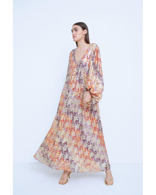 Warehouse White Wh X The British Museum: The Charles Rennie Mackintosh Collection Sparkle Floral V Neck Maxi Dress