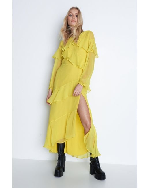 Warehouse Yellow Premium Ruffle Detail Tiered Maxi Dress