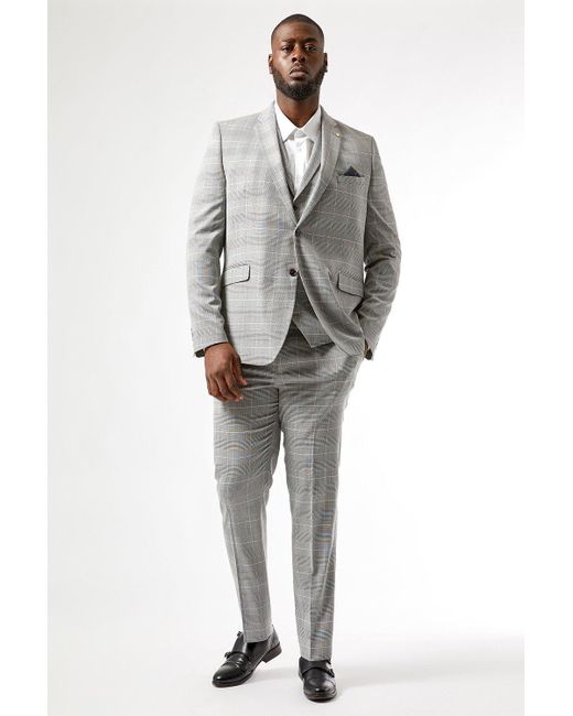 Burton Gray Grey Pink Slim Fit Pow Check Suit Jacket for men