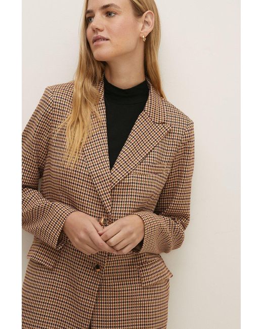 Oasis Natural Single Breasted Check Blazer