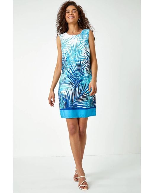 Roman Blue Palm Print Shift Dress