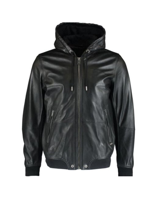 DIESEL R-akura Hooded Black Leather Jacket for men