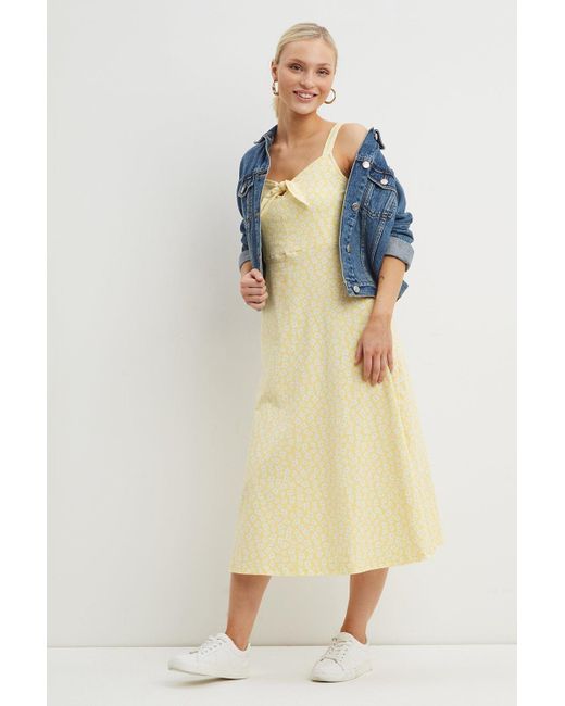 Dorothy Perkins Petite Yellow Ditsy Strappy Midi Dress
