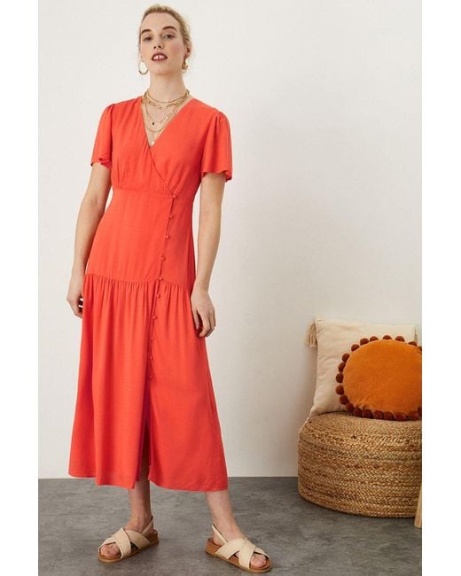 Monsoon Orange 'orla' Wrap Midi Dress