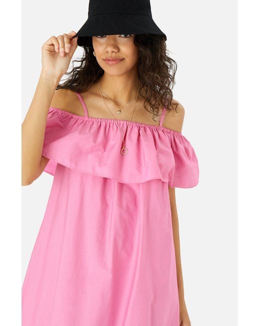 Accessorize Pink Bardot Poplin Maxi Dress
