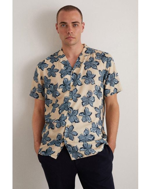 Burton Multicolor Ecru Floral Print Viscose Revere Shirt for men