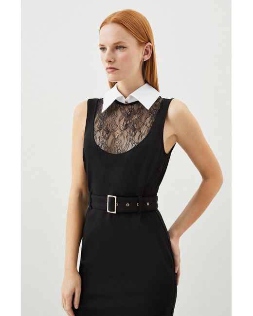 Karen Millen Black Petite Lace Ponte Cotton Mix Jersey Midi Dress