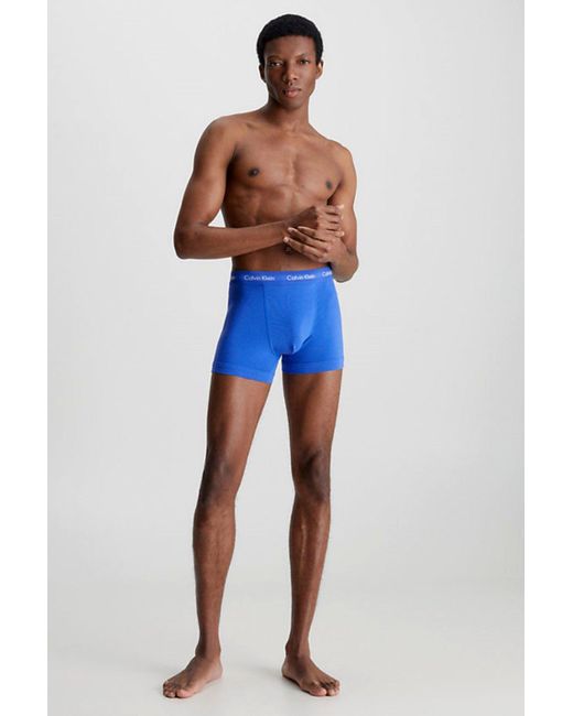 Calvin Klein 3 Pack Cotton Stretch Trunk in Blue for Men Lyst UK
