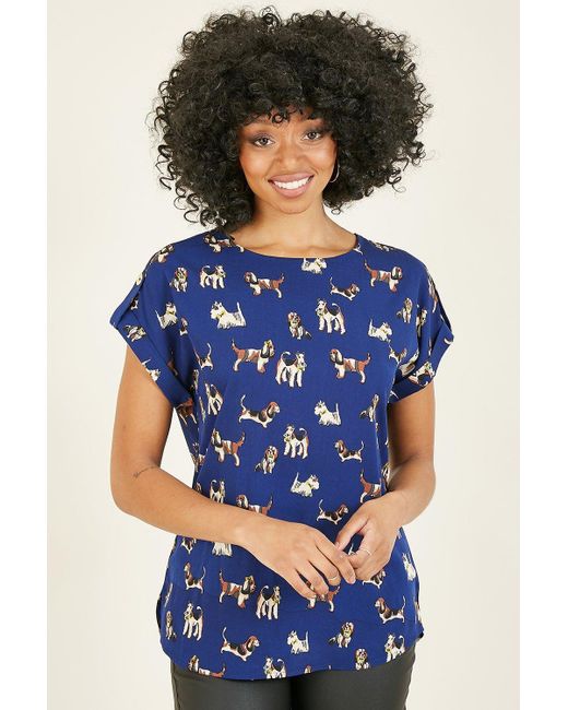 Yumi' Blue Dog Print 'genevieve' Top In Recycled Fabric