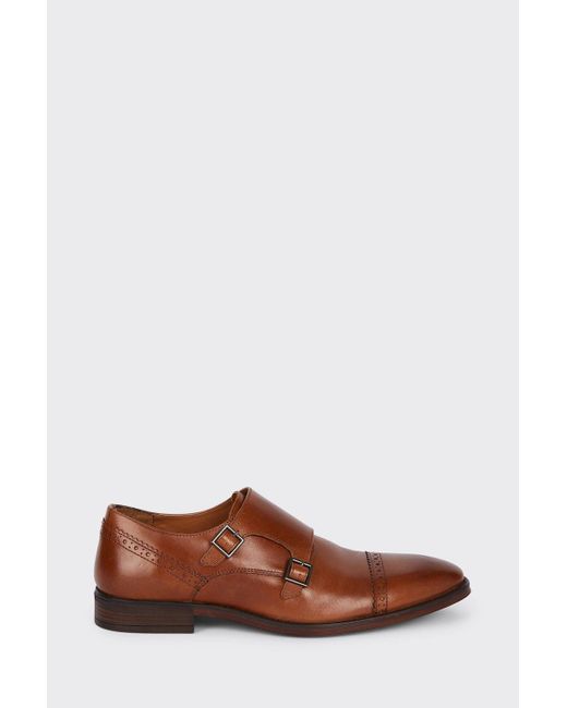 Burton Brown Tan Leather Smart Brogue Monk Shoes for men
