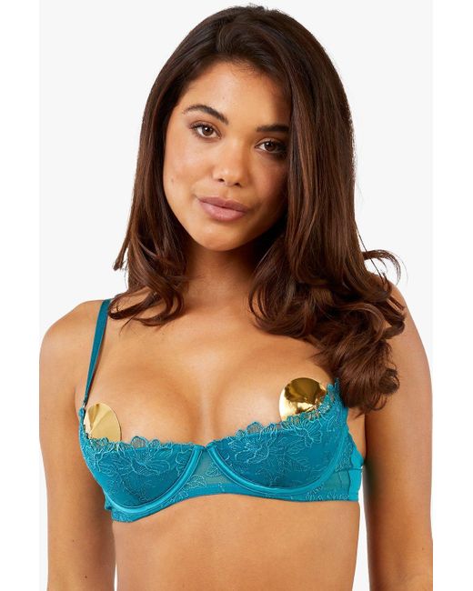 Playful Promises Blue Marsha Embroidery And Rings Quarter Cup Bra
