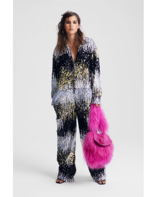 Nasty Gal Black Ombre Sequin Relaxed Boilersuit